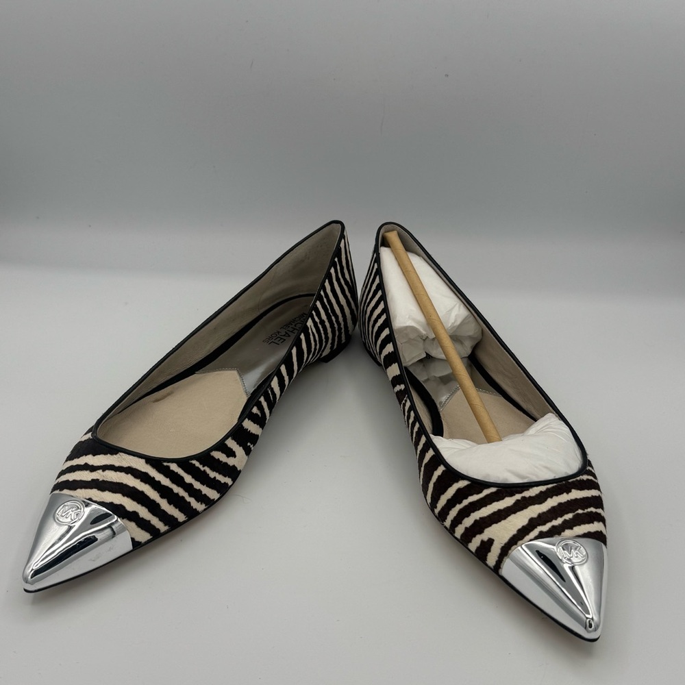 Michael Kors Paxton Leather Calf Hair Zebra Flats with Silver Tone Accents NIB - Picture 6 of 11